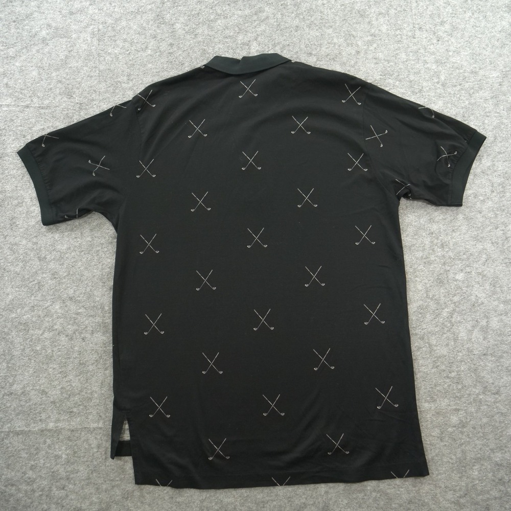Vintage Polo Ralph Lauren Golf Shirt Mens Medium Black Club Print AOP Cotton - Picture 2 of 9